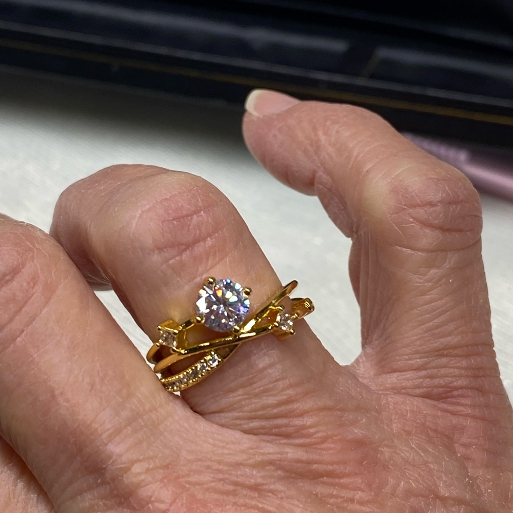 Gold Women's Ring with Crystal Accent